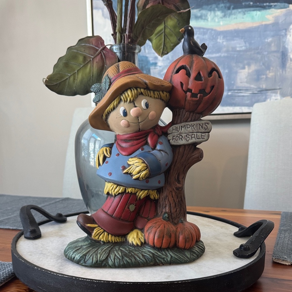 Fall/Thanksgiving/Halloween Porcelain Scarecrow w/ Jack-o’-lantern Ornate Decor